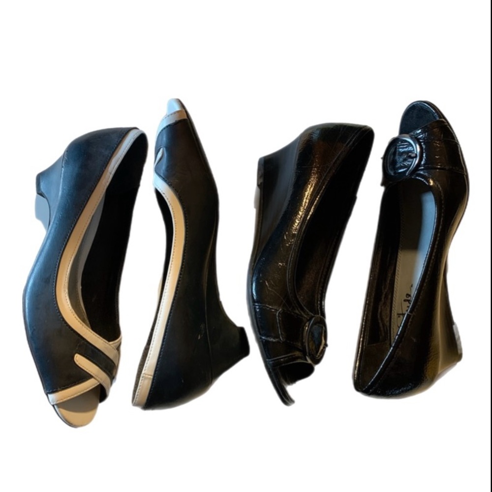 Vintage 1980s 2 Pairs Wedge Heel Peep Toe Shoes 6.5